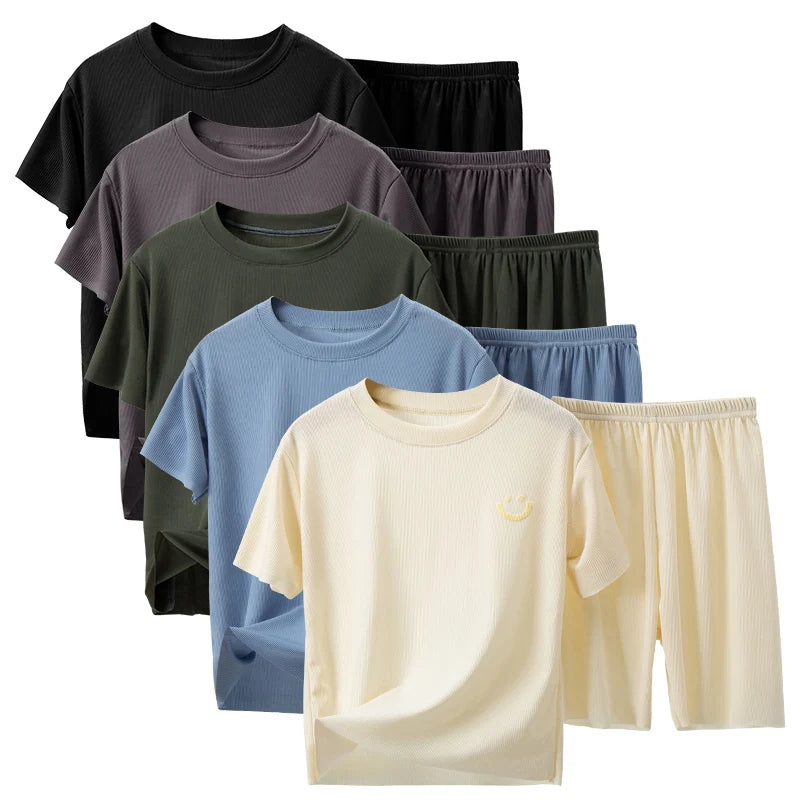 Kids Summer Ice Silk Outfit – Short Sleeve & Shorts 2-Piece Set