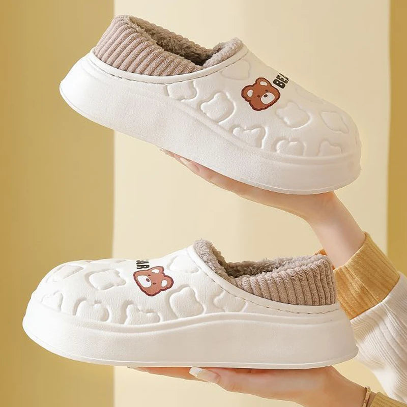 Waterproof Cotton Slippers for Women & Men – Cozy Winter Plush House Shoes