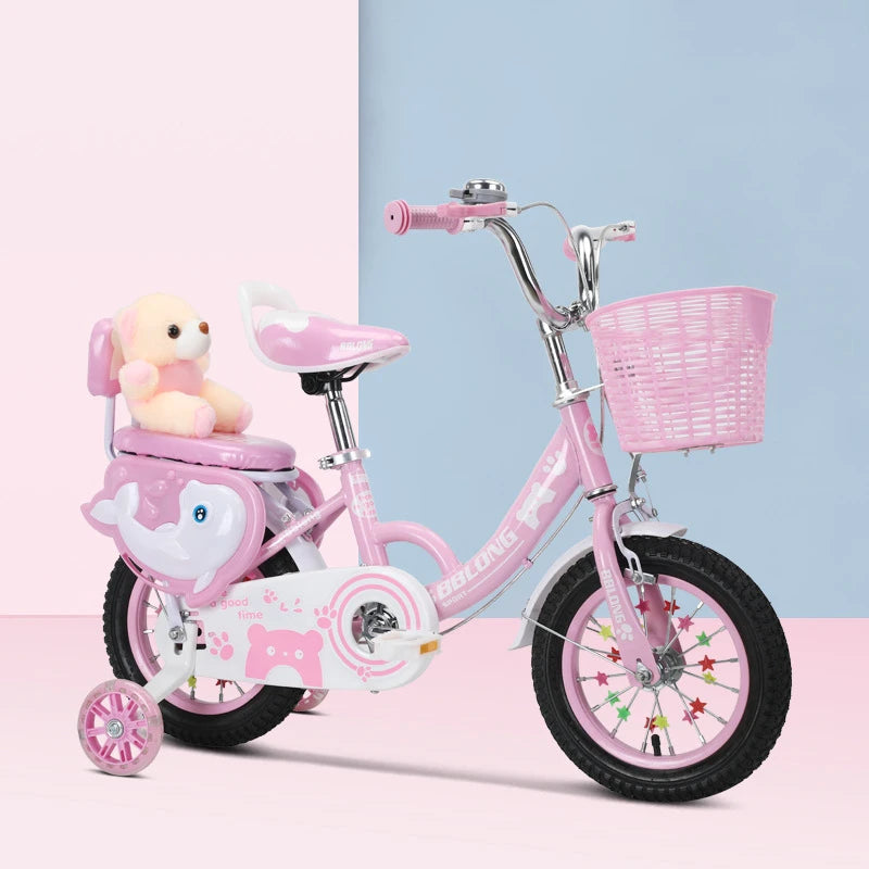 Kids' Bicycle 12–20 Inch for Girls – With Training Wheels & Basket