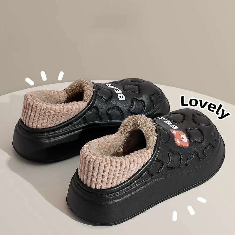 Waterproof Cotton Slippers for Women & Men – Cozy Winter Plush House Shoes