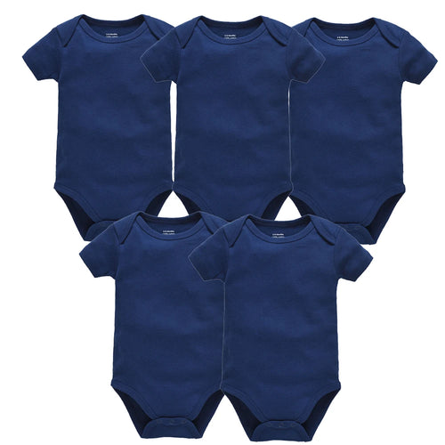 5PCS Baby Bodysuit Set – 100% Cotton Solid Black Rompers for Newborn Boys