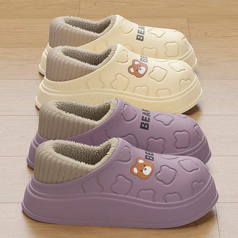 Waterproof Cotton Slippers for Women & Men – Cozy Winter Plush House Shoes