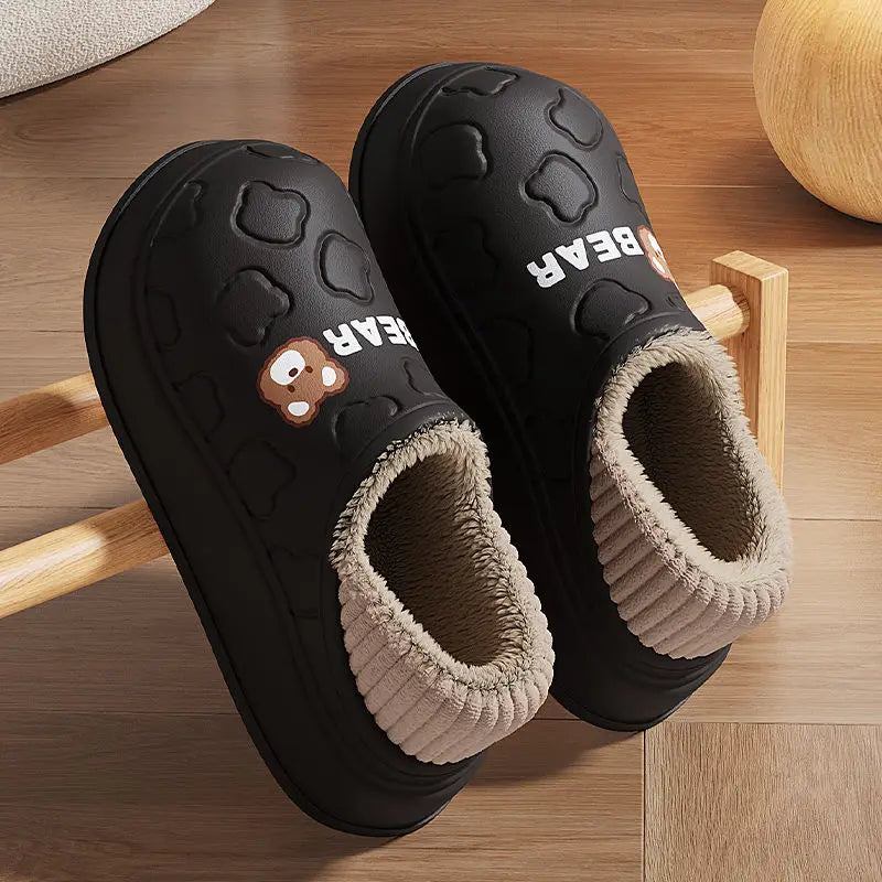 Waterproof Cotton Slippers for Women & Men – Cozy Winter Plush House Shoes