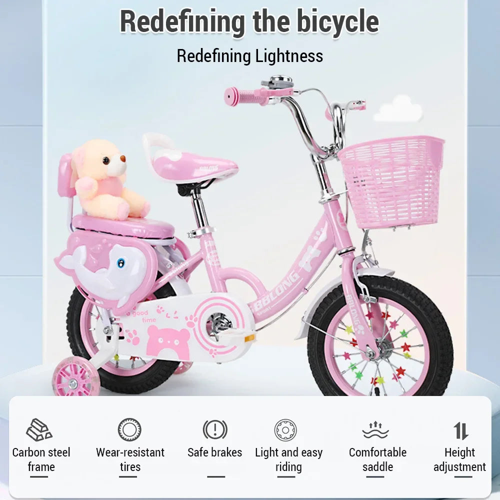 Kids' Bicycle 12–20 Inch for Girls – With Training Wheels & Basket