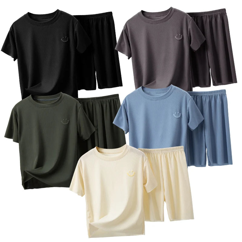 Kids Summer Ice Silk Outfit – Short Sleeve & Shorts 2-Piece Set