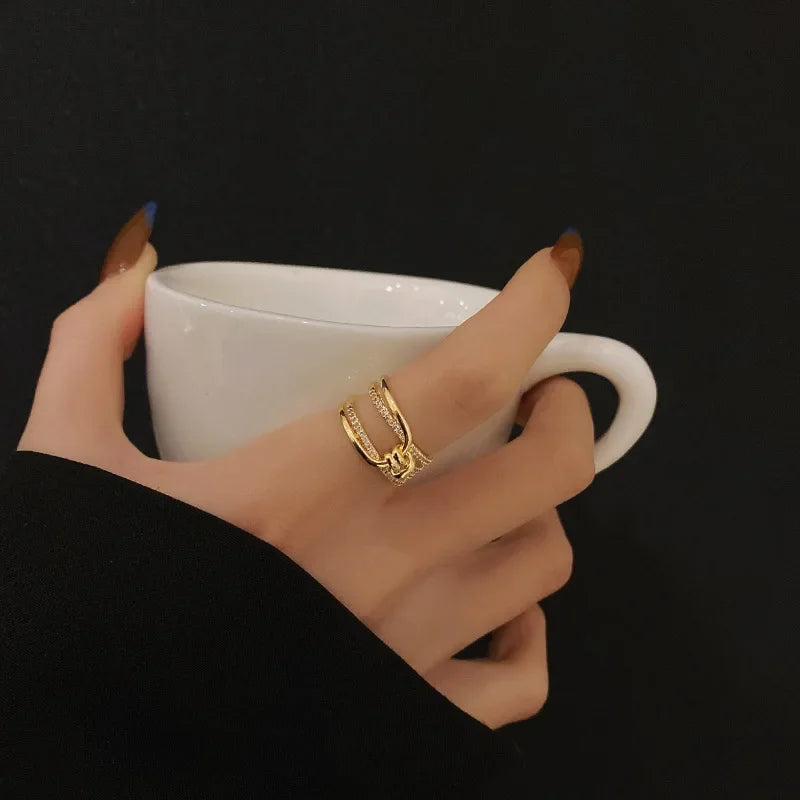 Geometric Zircon Open Ring