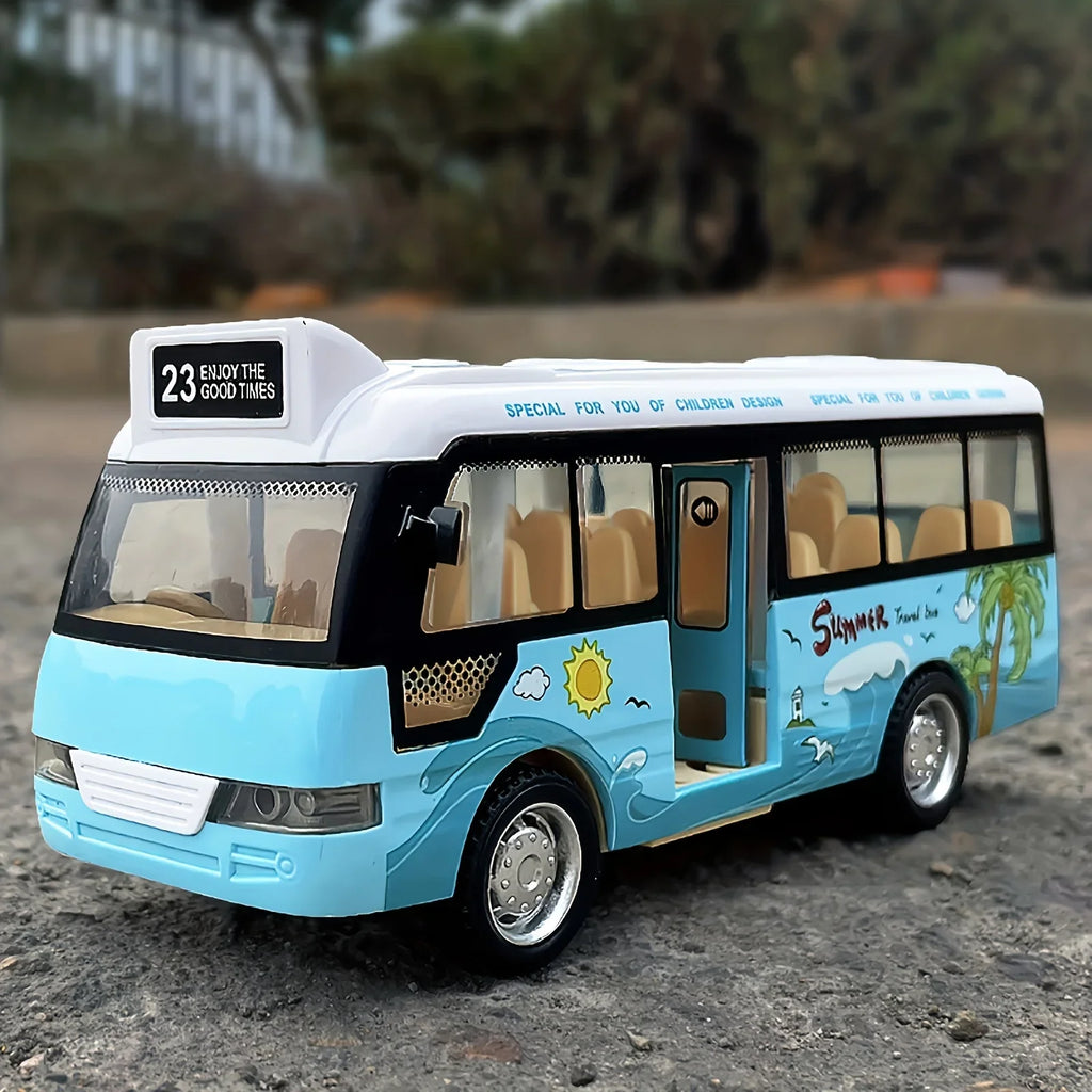 City Bus Toy – Die-Cast Pull Back Vehicle with Lights, Sounds & Opening Doors