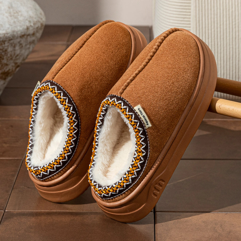 Winter Women's Plush Slipper Boots – Cozy Fuzzy Fur House Shoes for Couples