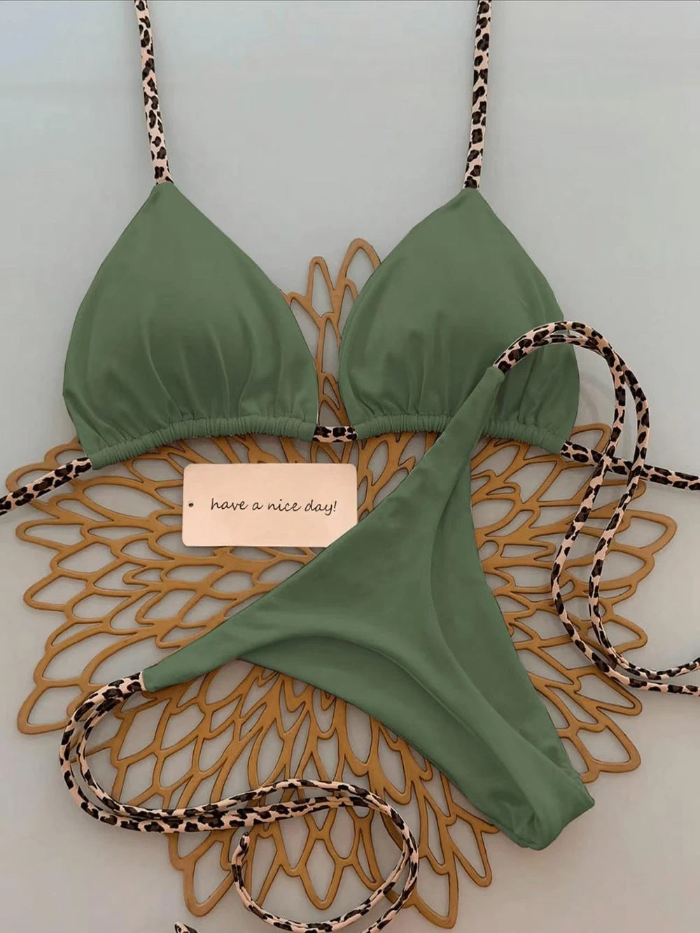 Leopard Lace-Up Bikini Set