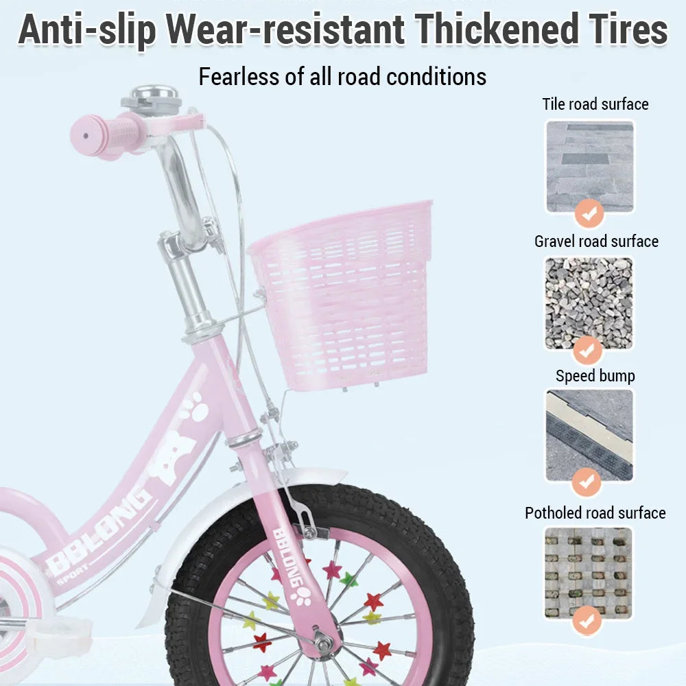 Kids' Bicycle 12–20 Inch for Girls – With Training Wheels & Basket