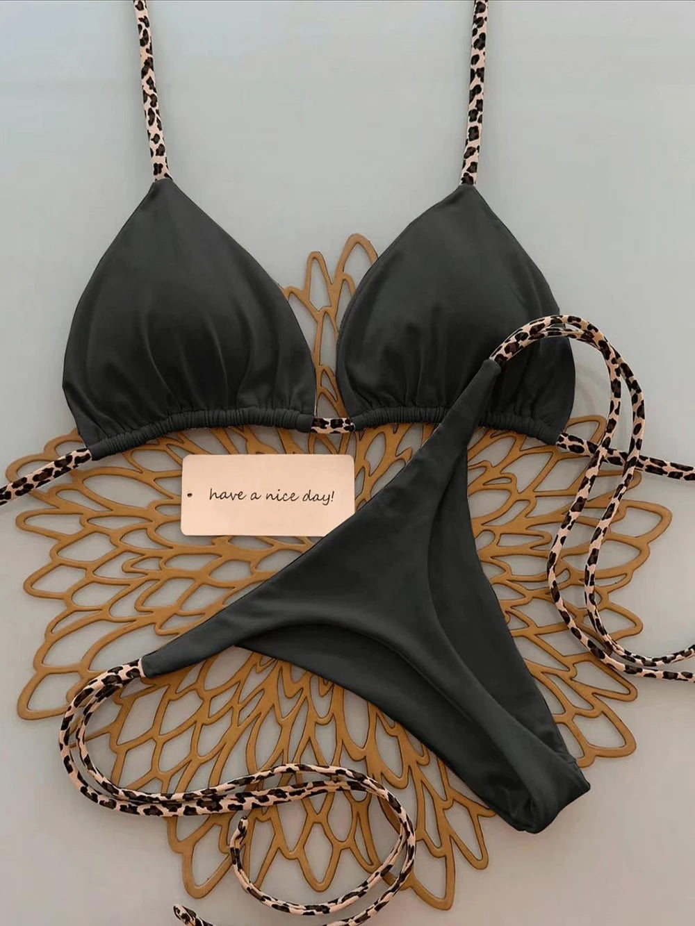Leopard Lace-Up Bikini Set