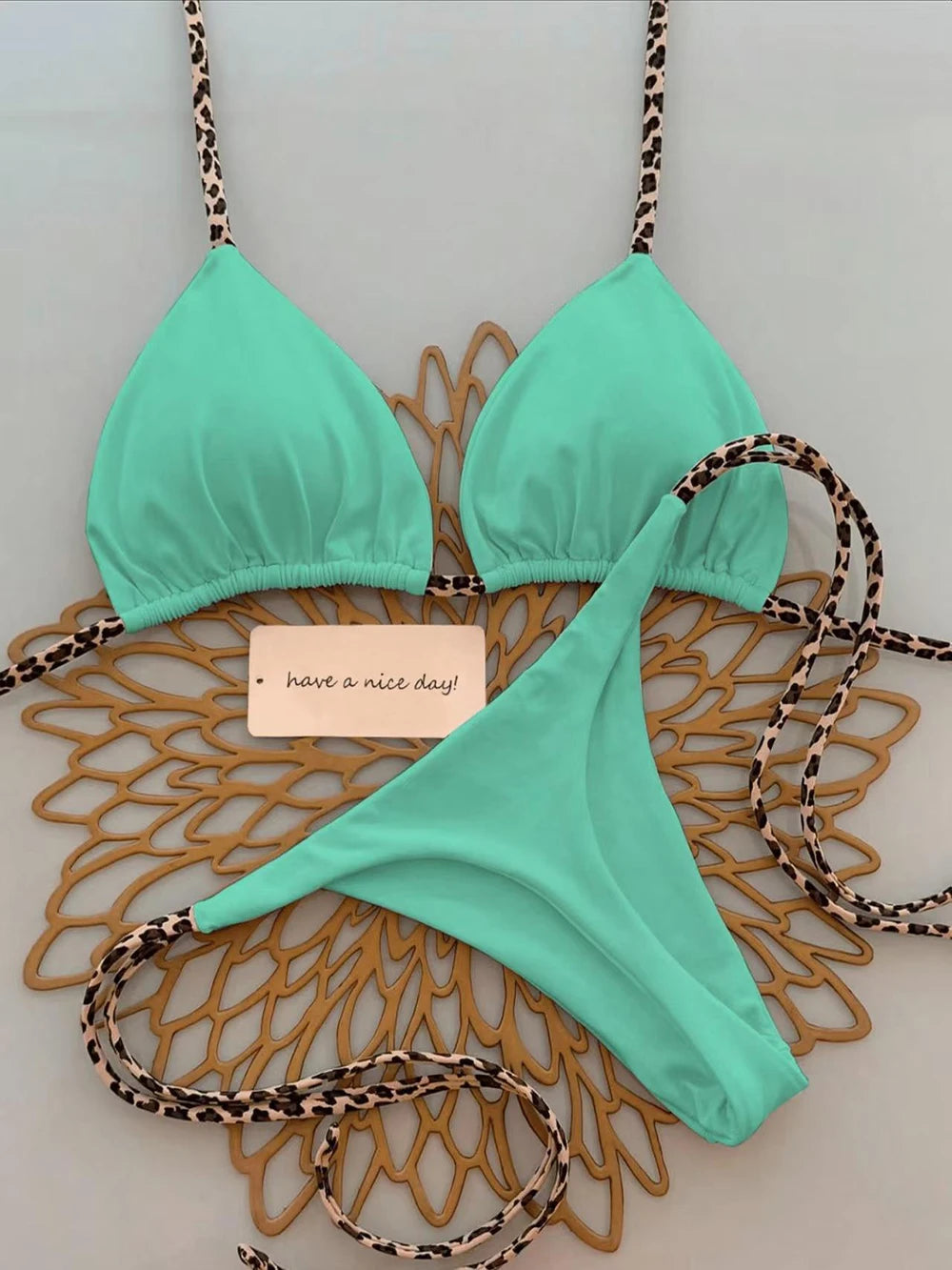 Leopard Lace-Up Bikini Set