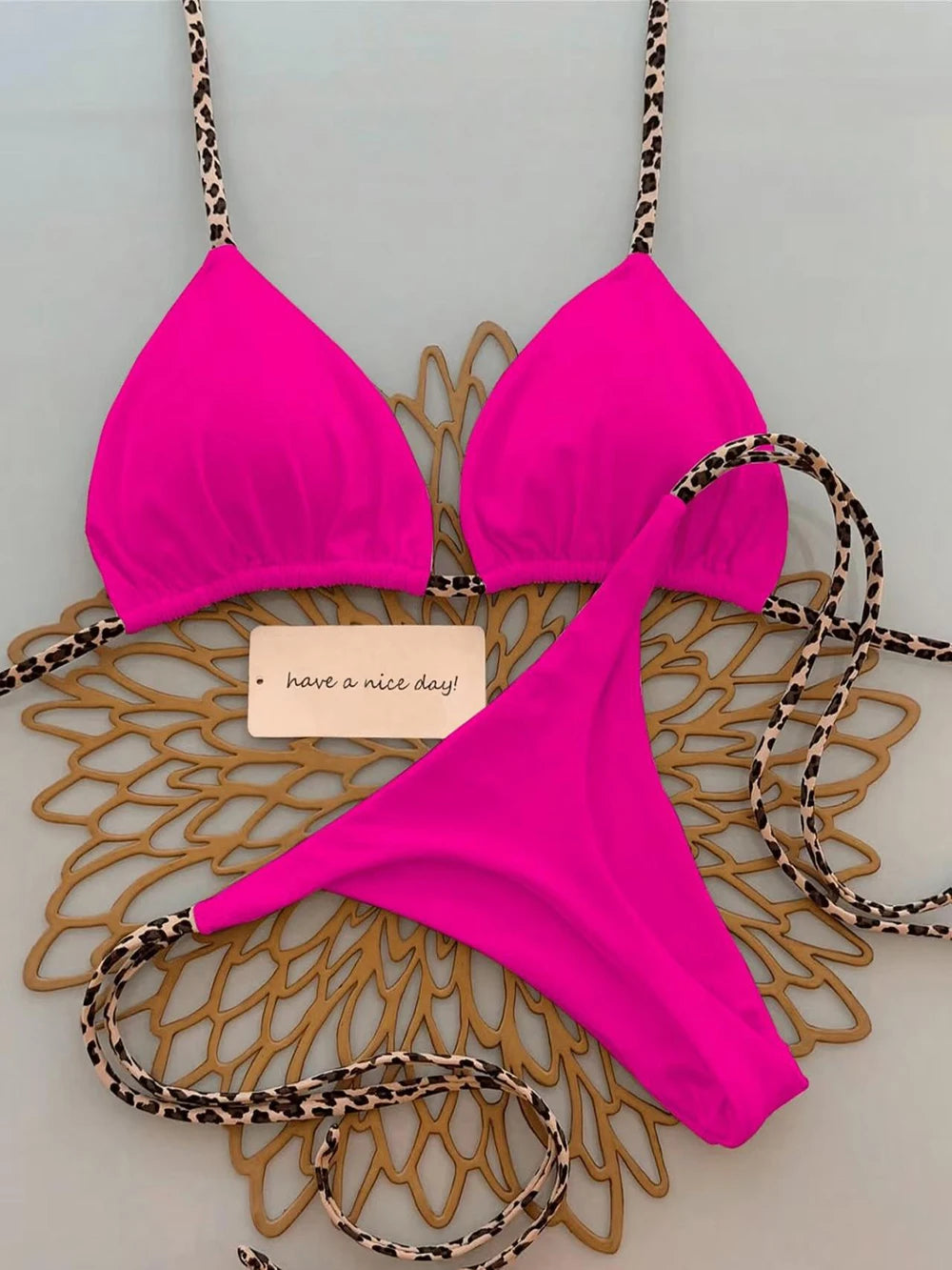 Leopard Lace-Up Bikini Set
