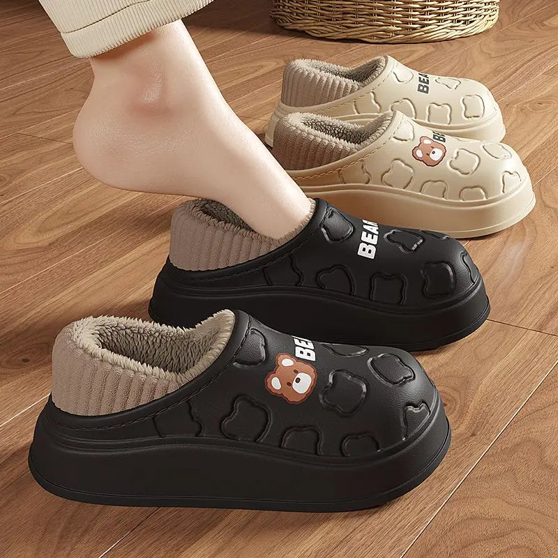 Waterproof Cotton Slippers for Women & Men – Cozy Winter Plush House Shoes