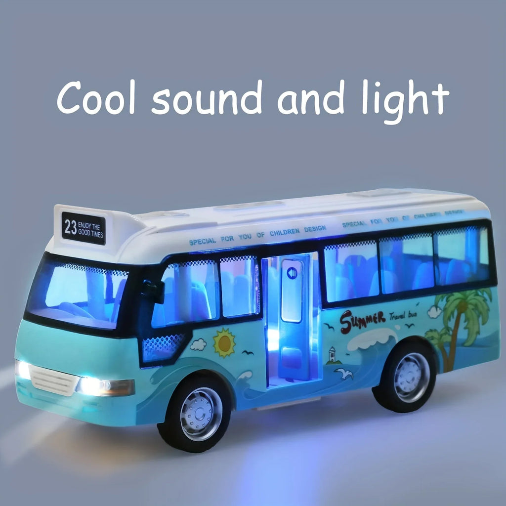 City Bus Toy – Die-Cast Pull Back Vehicle with Lights, Sounds & Opening Doors