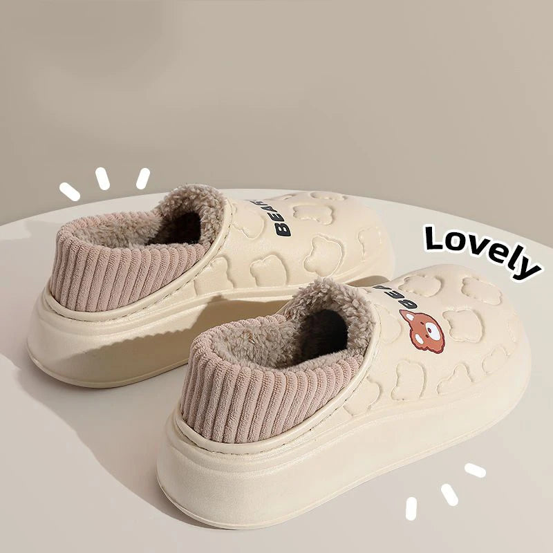 Waterproof Cotton Slippers for Women & Men – Cozy Winter Plush House Shoes