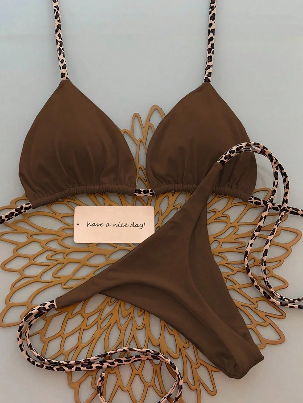 Leopard Lace-Up Bikini Set