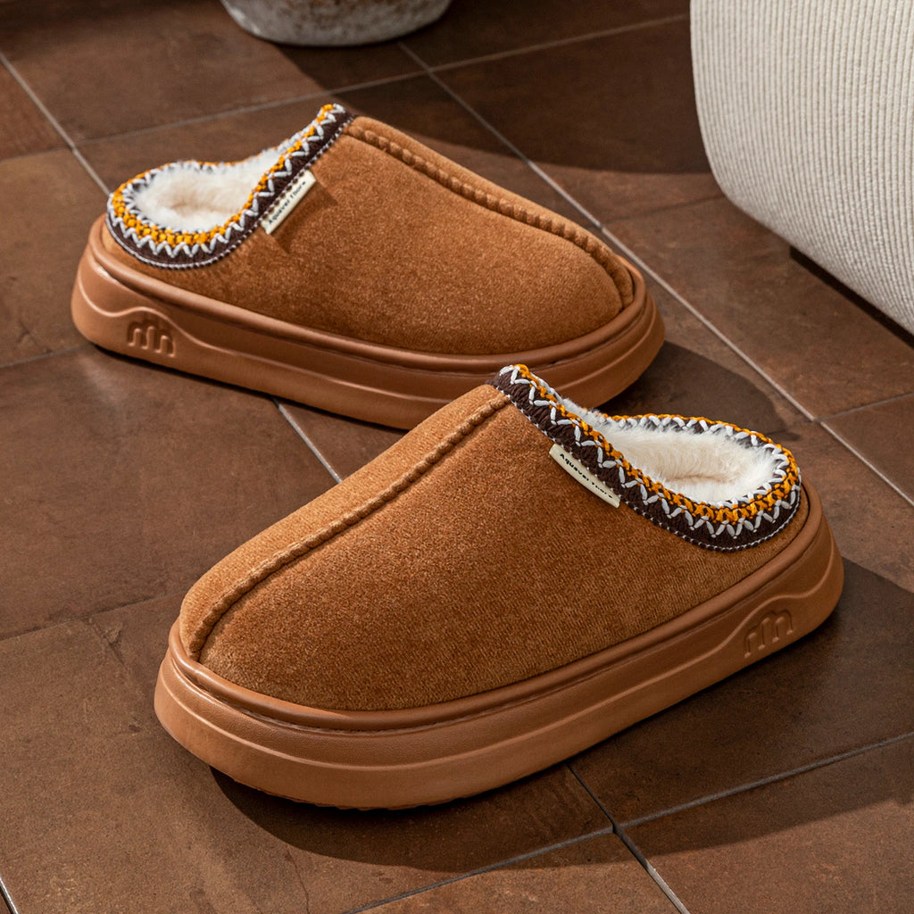 Winter Women's Plush Slipper Boots – Cozy Fuzzy Fur House Shoes for Couples