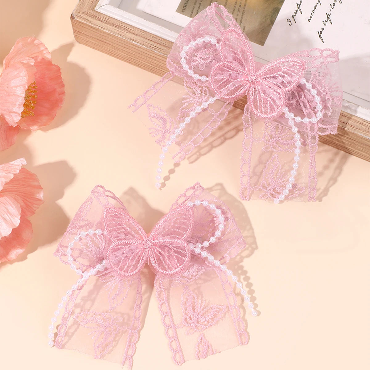 Floral Bow Hair Clips