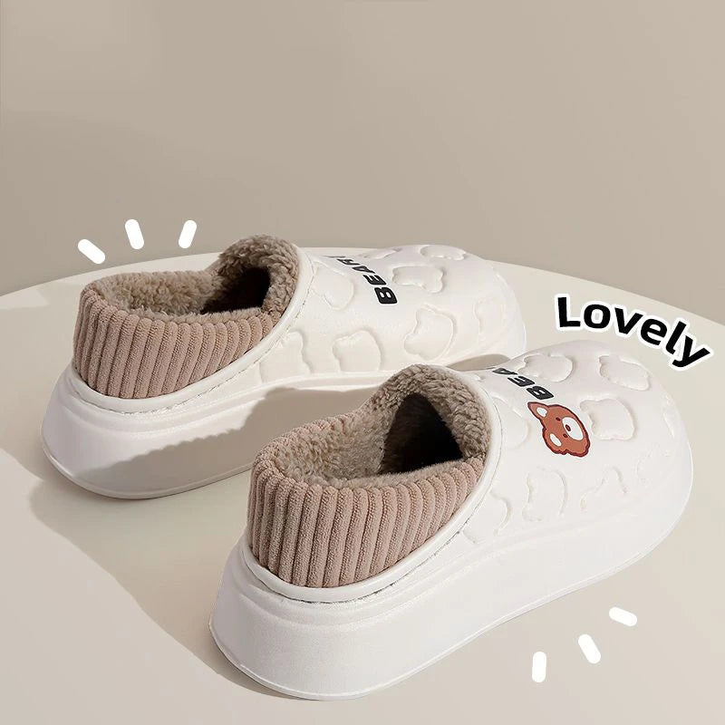 Waterproof Cotton Slippers for Women & Men – Cozy Winter Plush House Shoes