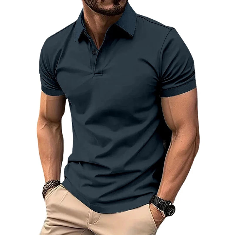 Summer Men’s Solid Color Polo Shirt – Casual Streetwear Style