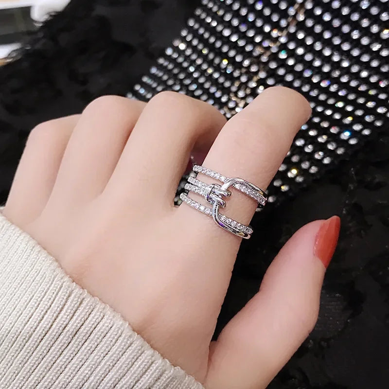 Geometric Zircon Open Ring