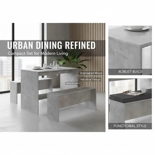 3-Piece Dining Table and Bench Set, Engineered Wood Kitchen & Dining Furniture Set for Home, Apartment & Breakfast Nook