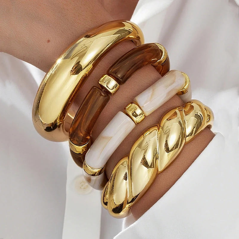 Vintage Brown Resin Bracelet Set