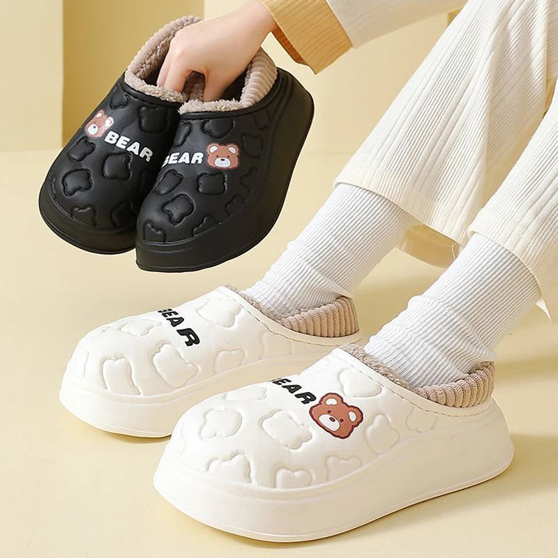 Waterproof Cotton Slippers for Women & Men – Cozy Winter Plush House Shoes