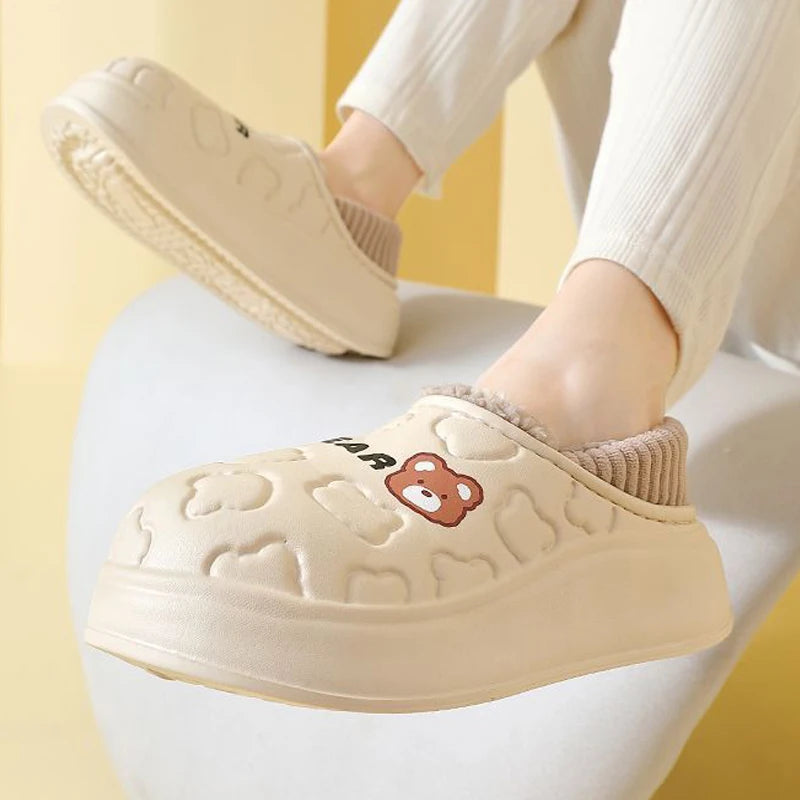 Waterproof Cotton Slippers for Women & Men – Cozy Winter Plush House Shoes
